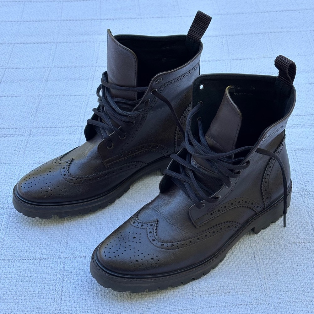 Women's 39 NOVACAS Vegan Leather Dark Brown Wingtip Lace Up Boots